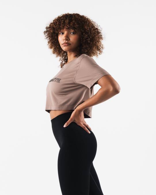 klær T442207 kremaktig beige brun core airtech ss crop kvinner Alphalete - Bilde 3