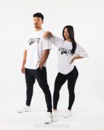 klær T442231 hvit svart ulvhodet-skjorte unisex Alphalete