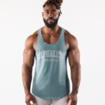 klær T442580 Turkis blå paisley print råskåret tank menn Alphalete
