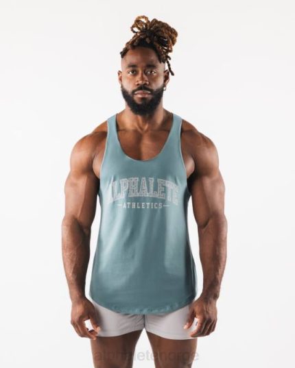 klær T442580 Turkis blå paisley print råskåret tank menn Alphalete