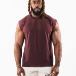 klær T442585 sangria rød børstet ulv hode muskel tank menn Alphalete
