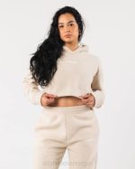 klær T442273 vanilje brun king crop hettegenser kvinner Alphalete