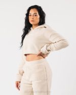 klær T442273 vanilje brun king crop hettegenser kvinner Alphalete - Bilde 3