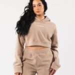 klær T442274 lin brun king crop hettegenser kvinner Alphalete