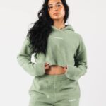 klær T442275 salvie grønn king crop hettegenser kvinner Alphalete